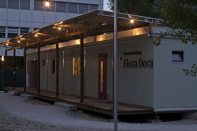 Der Container der städtischen Frauenberatungsstelle „Flora Dora“ auf dem Strichplatz.