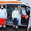 Sie sind für das Rote Kreuz auch bei Corona-Einsätzen unterwegs: Die Rettungshelfer Steven Reinhart (links) und Fabian Rimpel sowie ...
