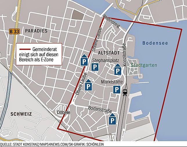 Bild 1: Vorrang für Elektrofahrzeuge: Konstanz will die E-Zone, aber die Skepsis bleibt groß