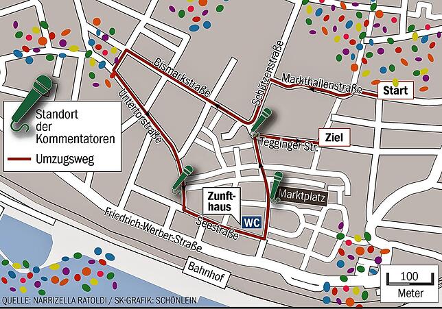 Die Strecke des Familienumzugs am Sonntag.