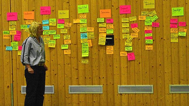Schon bei der ersten Veranstaltung mit Monika Studinger war die Pinnwand voller Ideen. Bild: Karin Steinebrunner