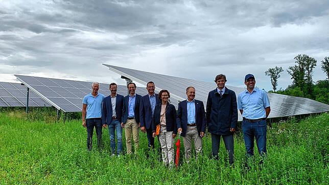 Schauten sich den neuen Solarpark genau an (von links): Stefan Wresch (EnBW), Bürgermeister Patrick Stärk ,Stefan Kempf, Stephan ...
