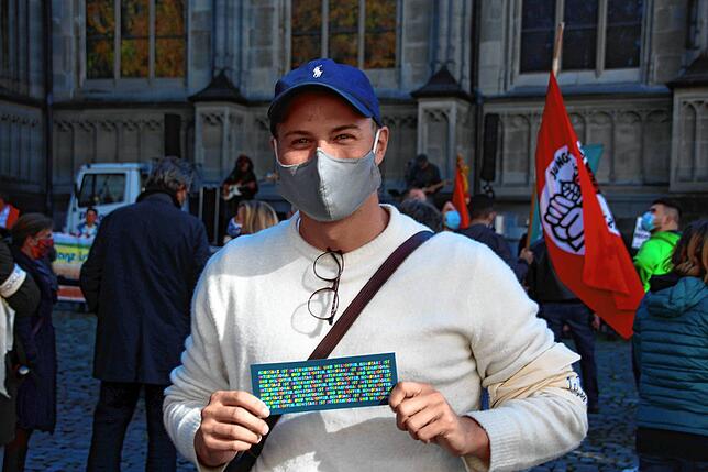 Vincent Fietzek von der Konstanzer Jungen Union: „Es ist wichtig zu zeigen, dass wir mehr sind als die Querdenker. Gesicht zeigen ...