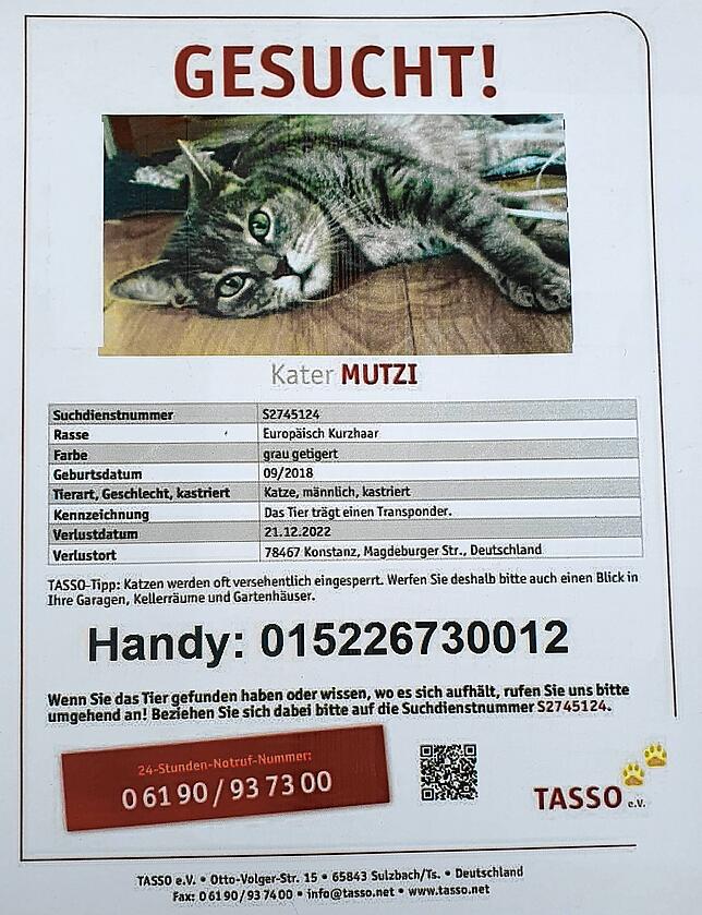Die Suchmeldungen der Tiersuchorganisation Tasso.