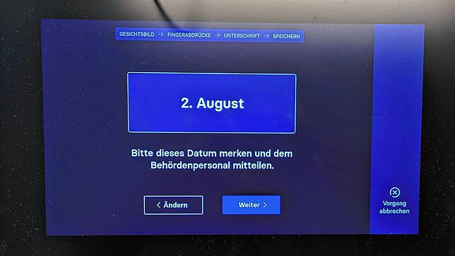 Zum Schluss muss das eingegebene Datum bestätigt werden.
