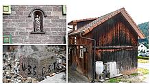 Einige Gebäude und ein Grenzstein (Bild unten links) erinnern noch an Evangelisch und Katholisch Tennenbronn.