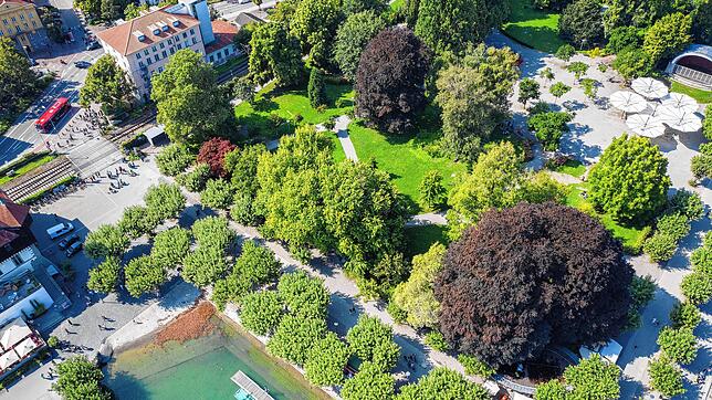 Hier findet Mitte August kein großes Fest statt: Der Konstanzer Stadtgarten im Sommer 2019 aus der Luft fotografiert.