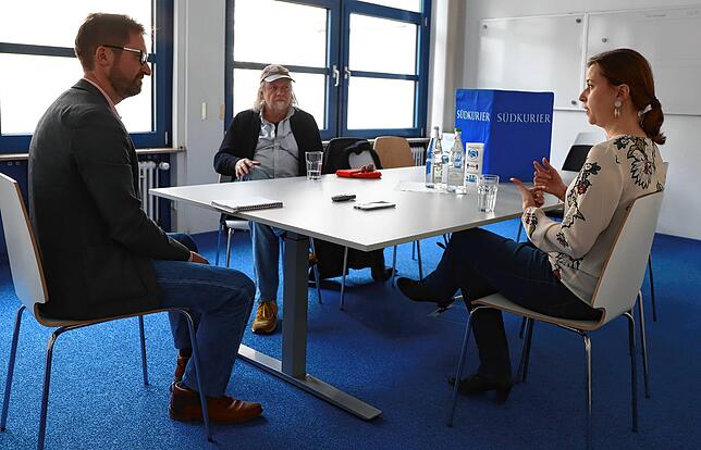 Pepe Danquart und Maria Brendle im Gespräch mit SÜDKURIER-Redakteur Johannes Bruggaier.