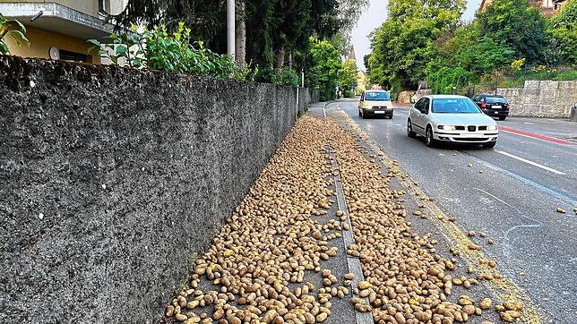 Mehrere Tonnen Kartoffeln führten am Mittwoch, 28. August, zur Sperrung der Schaffhauserstraße in Neuhausen am Rheinfall.