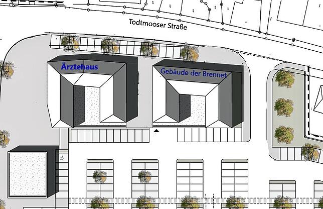 Die beiden geplanten Gebäude in der Draufsicht. Bild: Brennet