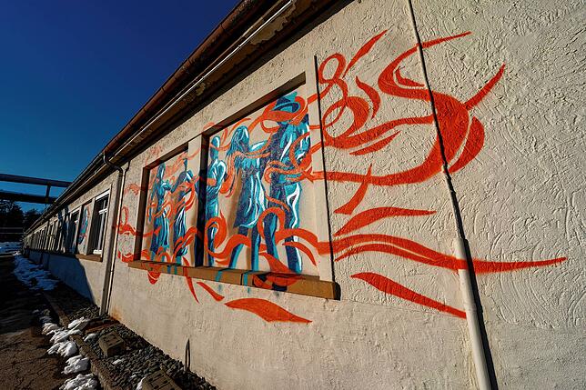 Graffiti an einer Wand der alten SABA-Gebäude.