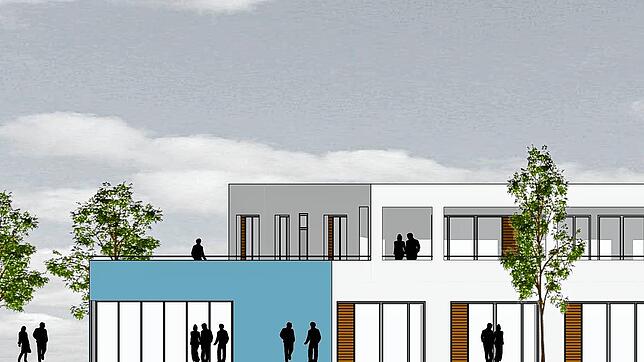 Der Neubau für die Sekundarstufe 2 präsentiert sich auf dem Plan bereits als eindrucksvolles Gebäude, hier ein Ausschnitt der ...