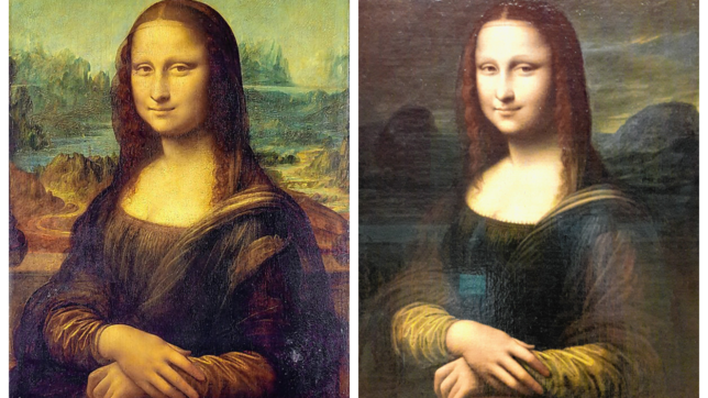 Links das Original: Die Mona Lisa von Leonardo da Vinci. Rechts die Kopie: Die Mona Lisa aus der Hand eines unbekannten Malers, frei ...