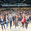Sie freuen sich über die große Resonanz (von links): Die Moderatoren Dominique Hahn und Anna-Maria Schneider, die Kandidaten Michael ...