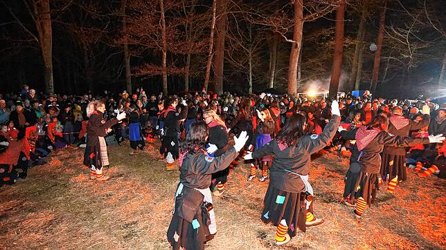 Bild 12: Konstanzer Fasnacht: Im Uniwald tanzen Narren und Mäschgerle am Feuer