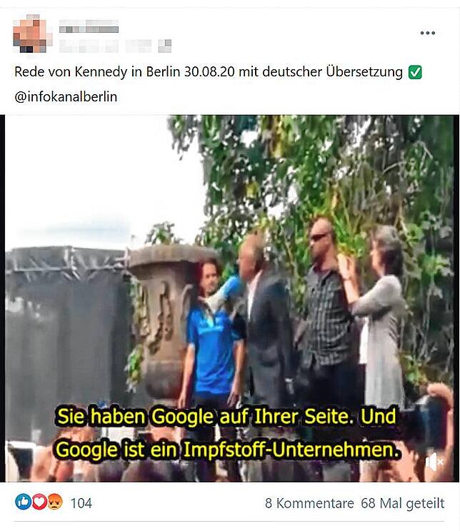 Hier teilt der Jugendtrainer ein Video, in dem der Verschwörungstheoretiker Robert F. Kennedy junior ein Rede hält.