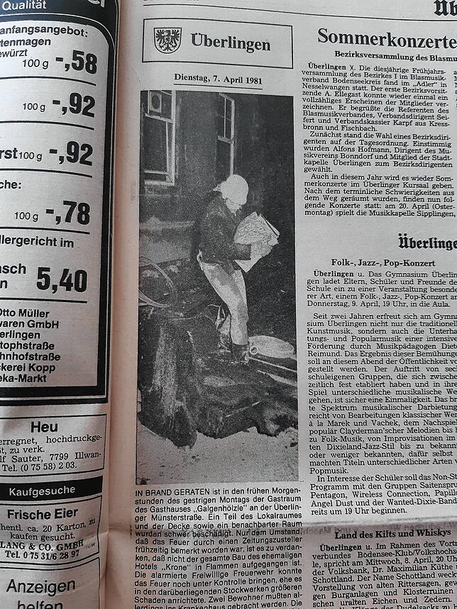 Ein Blick ins Archiv des SÜDKURIER: Am 7. April 1981 wurde berichtet, dass ein Teil des Lokalraumes und der Decke sowie ein benachbarter ...
