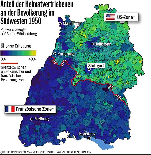 Bild 2: Mehr Vertriebene, mehr Wohlstand: Wie der Verlauf der Besatzungszonen den Südwesten bis heute prägt