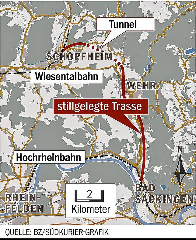 Die stillgelegte Trasse der Wehratalbahn.