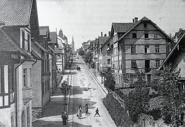 Blick auf die Gerwigstraße und die Lorenzkirche im Jahr 1908.