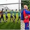 Linkes Bild: Die spanischen Stars tragen das Tor beim ersten Training. Am Samstag trainierten die Iberer das letzte Mal auf dem ...