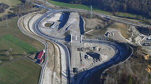 Dauerbaustelle: Die A 98 bei Rheinfelden-Ost bleibt eine Baustelle. Das Foto zeigt den Autobahnabschnitt im Jahr 2022 kurz nach der ...