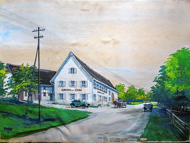 Das Bild zeigt das Gasthaus Linde in Hepbach im Jahr 1927