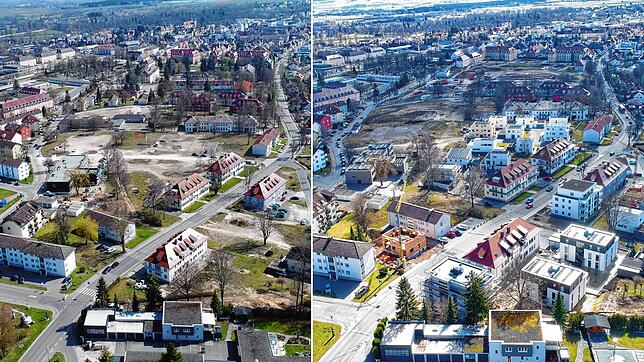 Blick auf das Konversionsgelände entlang der Villinger Straße vom Buchberg aus. Im linken Bild aus dem Jahr 2020 sind freie Flächen ...