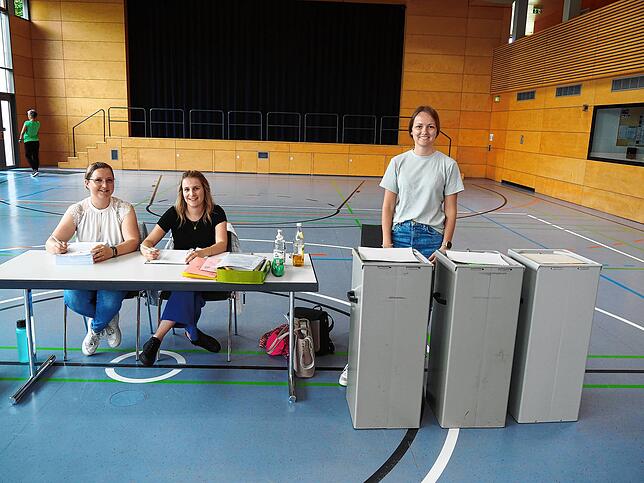 In Lottstetten wurde in der Gemeindehalle gewählt, Maja Konik, Alisia Würth und Siri Griesser (v.l.) warten auf den Ansturm der Wähler. ...