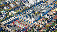 Aus der Vogelperspektive wird das Ausmaß des Areals sichtbar: Blau umrandet ist das Siemensareal, auf dem ein neues Stadtviertel ...
