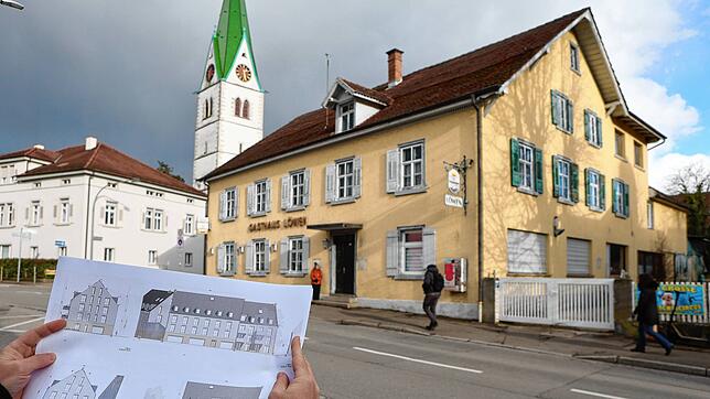 Was folgt auf den Löwen in Wollmatingen? Derzeit sind drei einzelne Gebäude geplant; das oben im Plan steht an der Stelle des ...