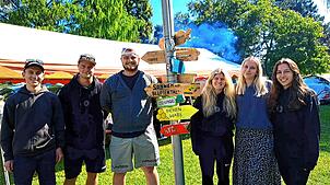 Sie sorgen für die Organisation der Aktion Ferienspiele: Dennis Wagner, Niklas Uhl, Ben Schafheutle, Jessica Seifried, Sophie Zimmermann ...