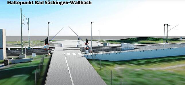 Die Visualisierung der Deutschen Bahn zeigt den neuen Haltepunkt Wallbach: Der Bahnsteig Richtung Basel wird sich westlich des ...