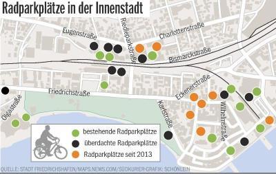 Bild 2: Parkplatzmangel nervt &ndash; auch Radler: Wo in Friedrichshafen mehr Fahrradständer gut wären