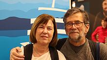Susanne Marangone und Werner Laich am Stand der Bodenseeschifffahrt auf der Tourismusmesse CMT. Hier erkundigte sich das Paar aus ...