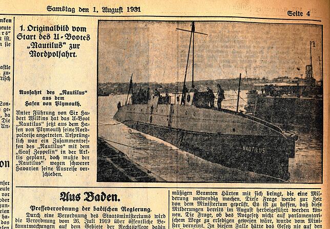 Das britische U-Boot „HMS Nautilus“ im Hafen von Plymouth 1931. Leider zerschlug sich der Plan eines Treffens mit ...