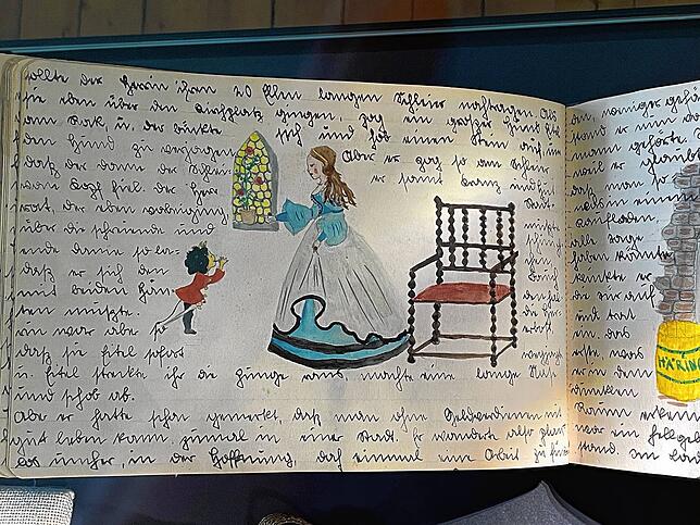 Im Alter von 13 oder 14 erfand, schrieb und malte Nelly Dix ein Kinderbuch in Sütterlin-Schrift für Bruder Jan.
