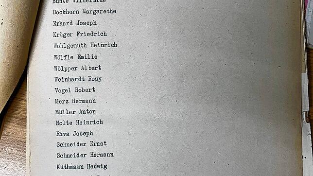 Eine Liste mit Naziopfern, die auf Anweisung der französischen Besatzungsverwaltung erstellt wurde. Nicht alle Personen wurden ...