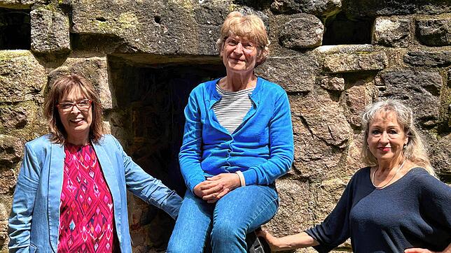 Freuen sich auf gutes Wetter und viele Besucher beim 25. Burgspektakel auf der Ruine Waldau: Andrea Hermann, Ursula Biebinger und Verena ...