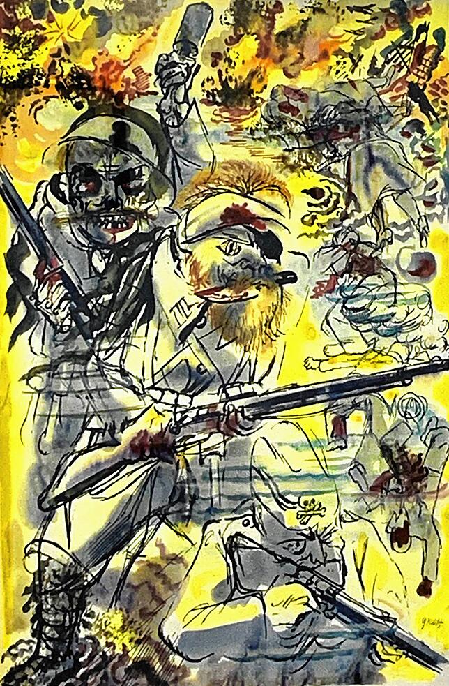 Die radikal zugespitzte Situation der späten Weimarer Republik in Goerge Grosz Aquarell „Die wilden Männer“ von 1930. Fotos: Andreas ...