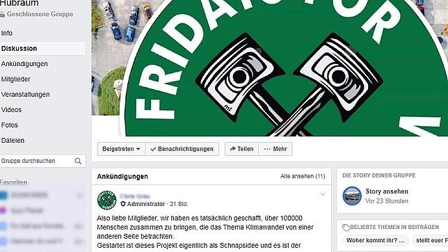 Die Facebookgruppe &bdquo;Fridays For Hubraum&ldquo; sieht sich als Gegenbewegung zu den Klimaaktivisten von &bdquo;Fridays For ...