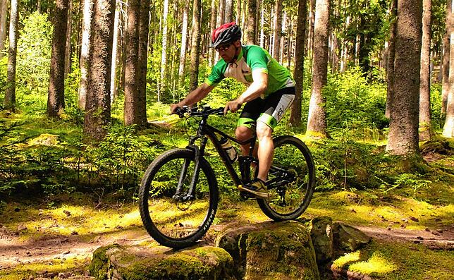 Wie hier Tobias Sell auf der Steintreppe des Bikeparks bei Unterbränd sollen Mountainbiker auch in Immendingen über Hindernisse eines ...