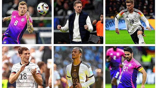 Toni Kroos (oben, von links), Julian Nagelsmann und Maximilian Mittelstädt zählen zu den Gewinnern der beiden Länderspiele, Leon ...