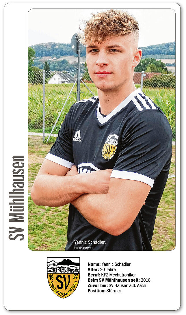 Name: Yannic SchädlerVerein: SV MühlhausenAktuelle Position: StürmerAlter: 20Beruf: KFZ-Mechatroniker