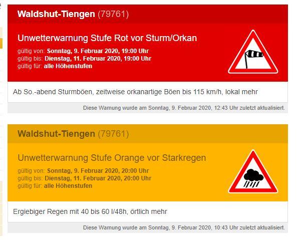 Die Warnung des Deutschen Wetterdienst für Waldshut-Tiengen.