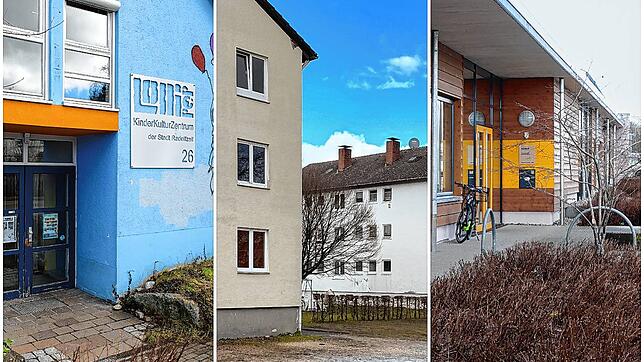 Das Lollipop (links) und die Wohnblöcke in der Schlesierstraße (mitte) sind marode und müssen dringen saniert werden, die Kita ...