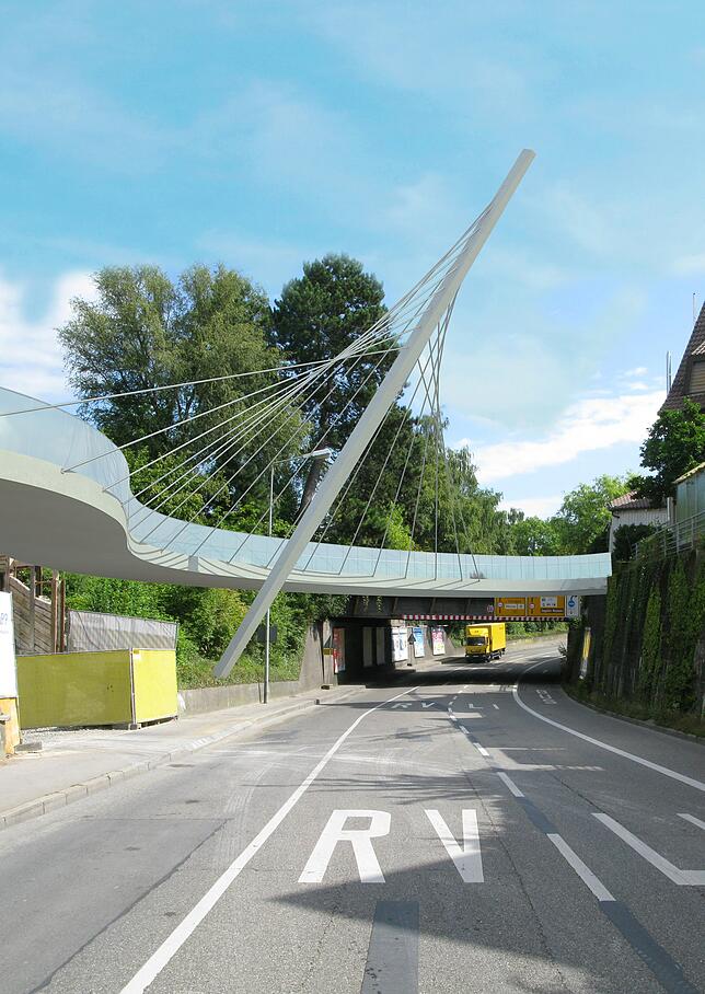 So ähnlich wird die neue Fuß- und Radbrücke über der Millionenschlucht aussehen. Diese Visualisierung des Architekturbüros stammt aus ...