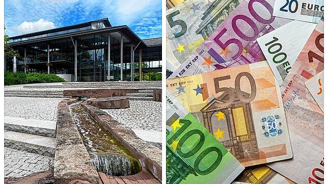Das Landratsamt in Villingen mit seiner Brunnenskulptur – als wäre diese ein Sinnbild für die gegenwärtige Haushaltslage: Das Geld ...