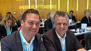 Felix Schreiner (links) und Thorsten Frei gemeinsam auf einer Veranstaltung der baden-württembergischen CDU. Im Bundestagswahlkampf ...