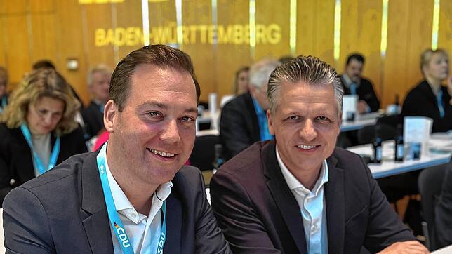 Felix Schreiner (links) und Thorsten Frei gemeinsam auf einer Veranstaltung der baden-württembergischen CDU. Im Bundestagswahlkampf ...